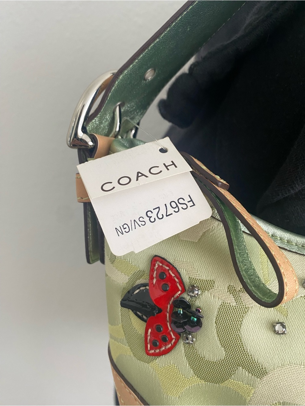 Coach Green Signature Canvas Shoulder Bag with Tan Leather Trim - Picture 3 of 12